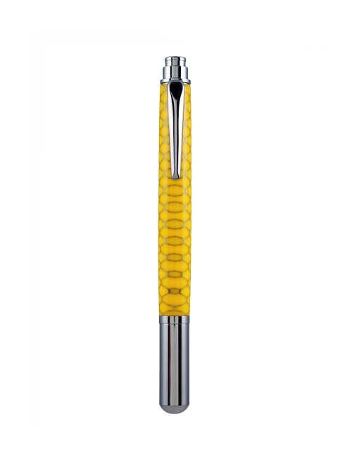 This Pen & Ink rollerball pen features a bold yellow honeycomb resin barrel paired with polished chrome hardware — a sunny spark of creativity in your everyday carry.