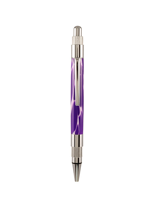 This Pen & Ink silent click pen features our striking Amethyst Mine resin — a vivid swirl of deep purple and pearl — set in a sleek chrome body. Smooth click, smoother style.