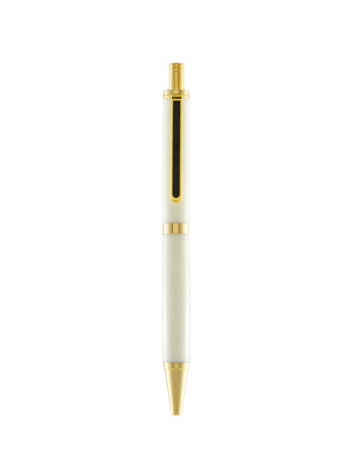 This Pen & Ink click pen features smooth Arctic White resin and radiant gold accents — a clean, confident classic designed to brighten your desk and your day.