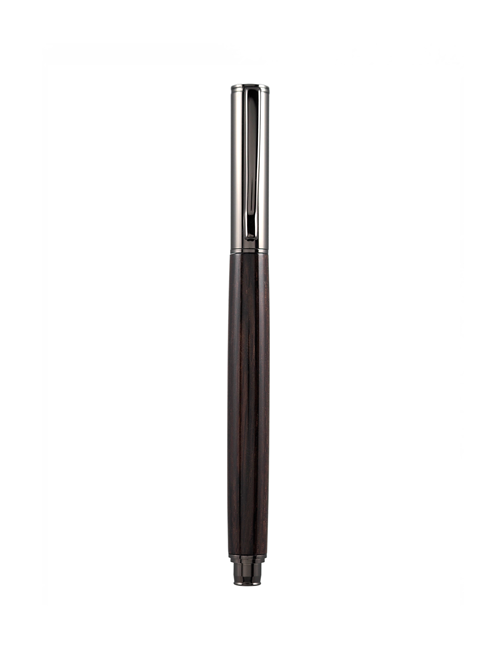 A handcrafted Pen & Ink fountain pen with a slim Black Palm wood barrel and glossy chrome cap — a minimalist silhouette made from one of the most striking tropical hardwoods.