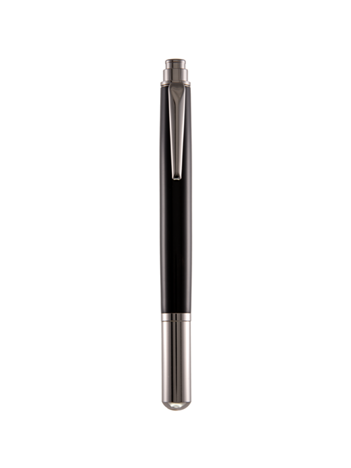 Rollester Vanta rollerball pen capped – black resin and gunmetal luxury pen by Pen & Ink